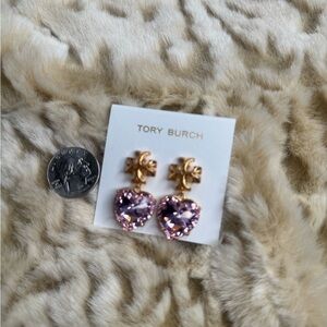 Tory Burch Gold and Pink Heart Earrings